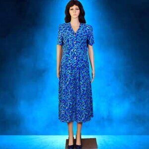 JESSICA HOWARD PETITE size 10P blue/green/white floral 2-piece set blouse/skirt